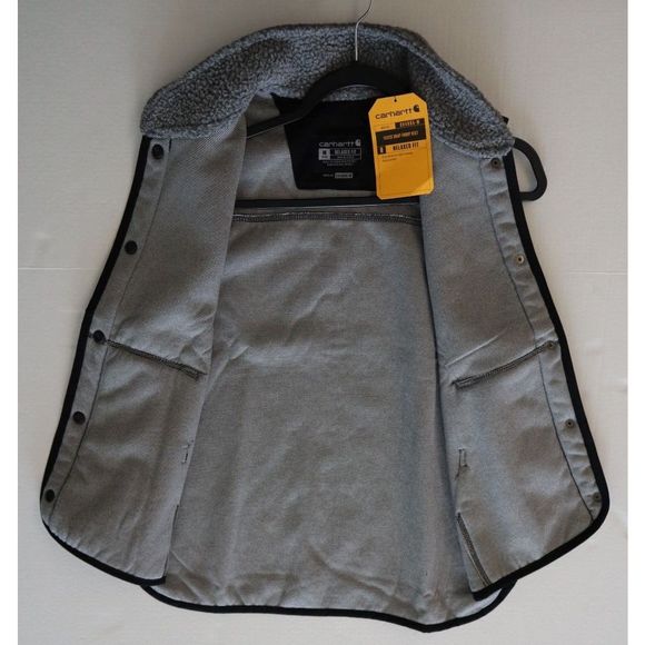 Carhartt OV4995 Women Sz M (8-10) Gray/Black Relaxed Fit Fleece Snap-Front Vest - Picture 11 of 13